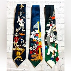 Vintage 90s Looney Tunes and Disney Cartoon Men’s Neck Ties LOT of 3